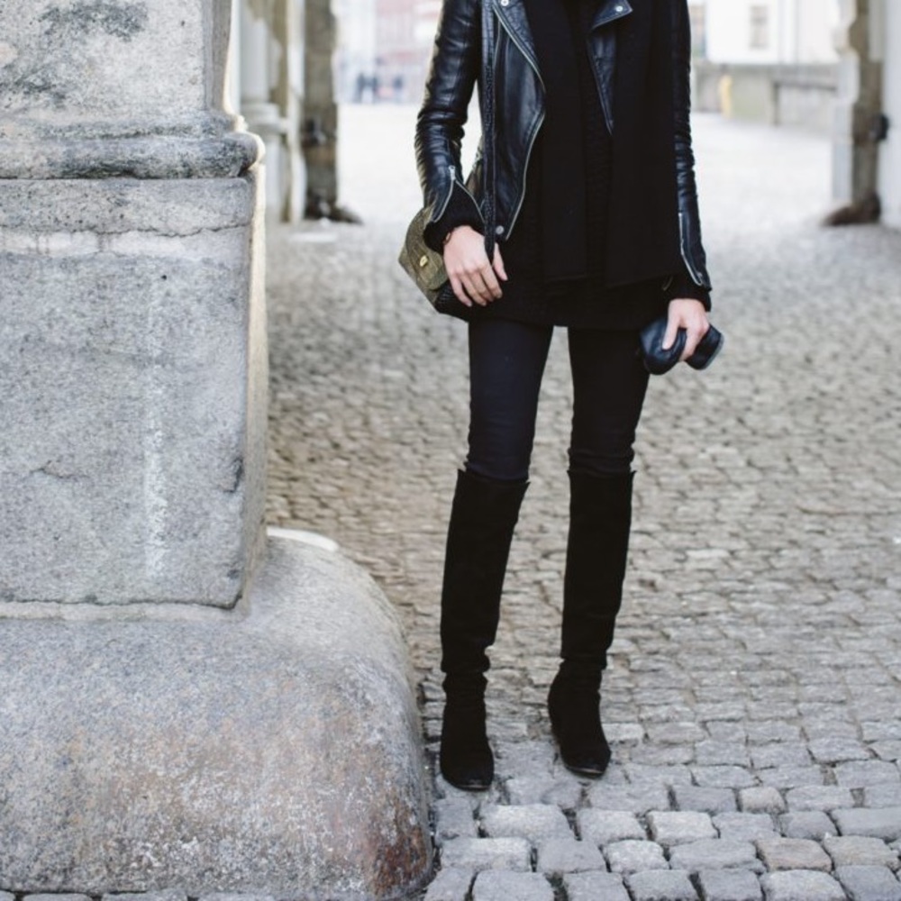 Black leather over the knee thigh high boots